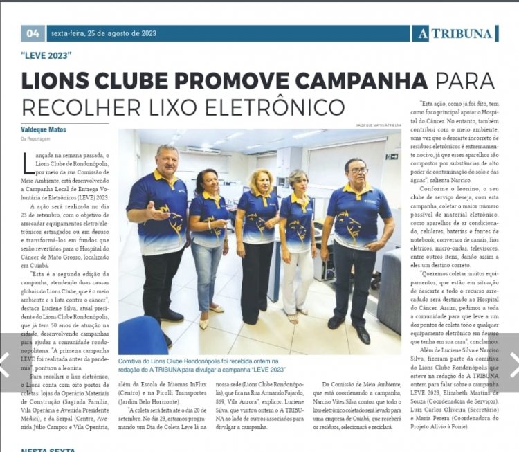“LEVE 2023”: Lions Clube Rondonópolis promove campanha para recolher lixo eletrônico